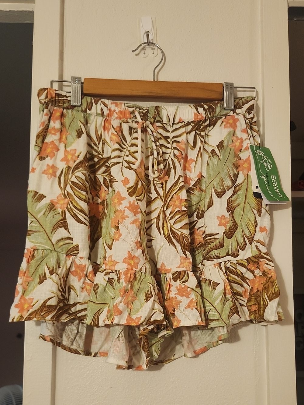 Rip Curl Tropical Ruffle Shorts - White, Green, Peach
